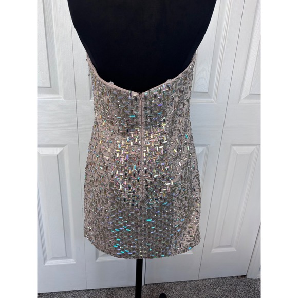 Sparkling Strapless Mini Dress Iridescent Sequin Embellished Party Cocktail - Picture 7 of 15